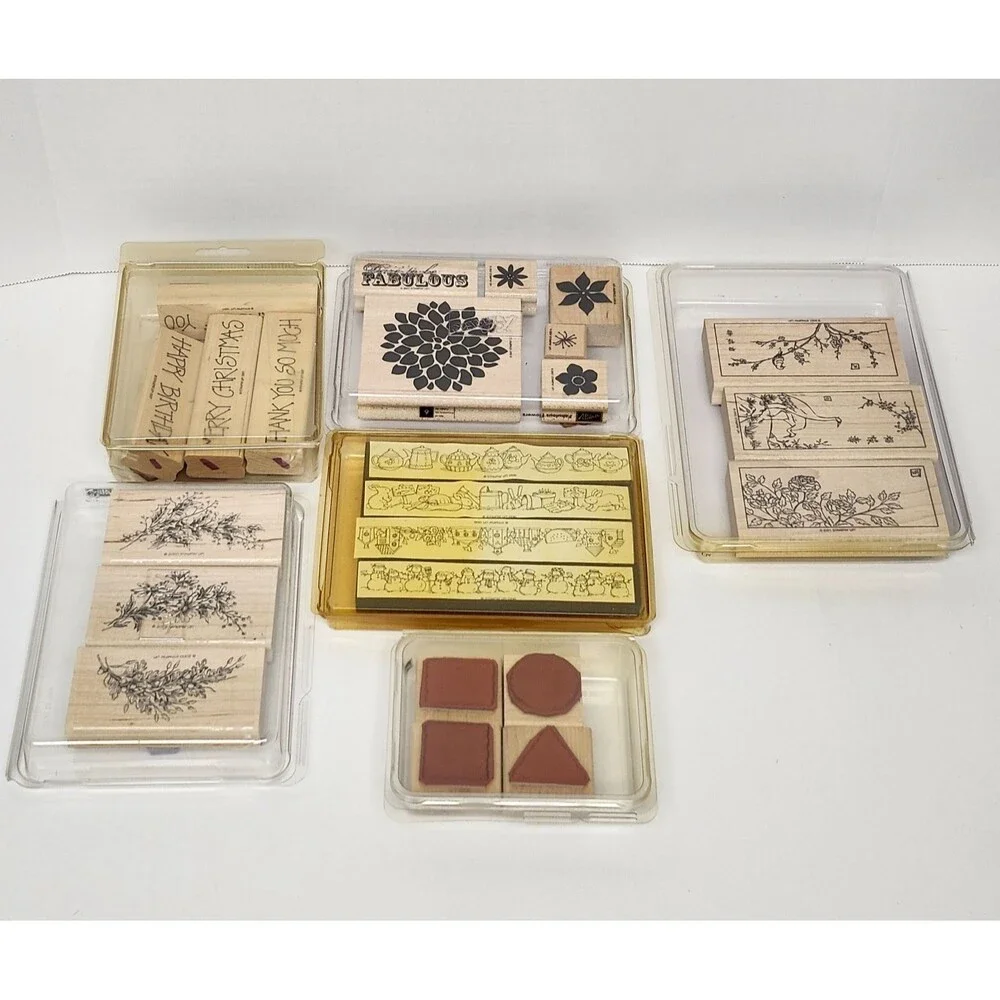 Stampin Up Wood Mounted Rubber Stamps Lot 6 Sets Vintage Celestial Floral Craft
